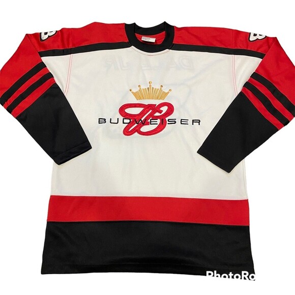 Chase Other - Vintage 90s Budweiser Dale Earnhardt Jr White Embroidered Hockey Jersey Sz M